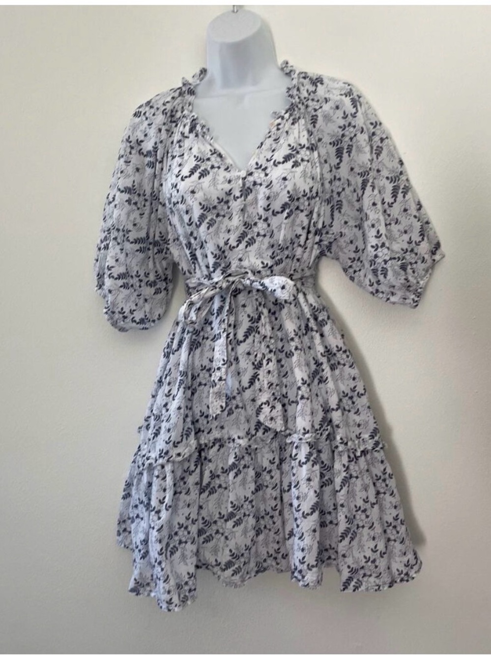 Cleobella White Dress with Navy Floral Print